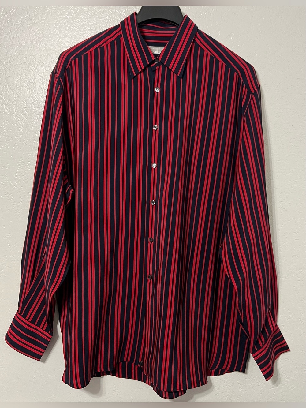 STEFANO RICCI for COURTOUE 100% Silk Stripe Button Down Shirt Italy L